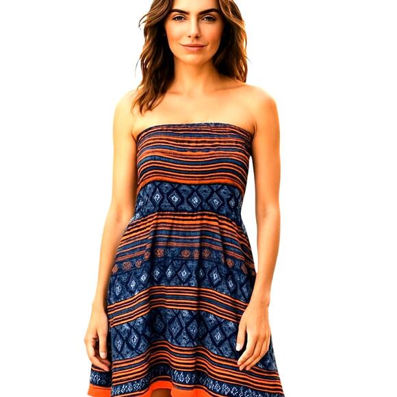 Maeva Small Women's Strapless Blue Maxi BOHO Sun Dress Miss Size 4 6 S - Picture 1 of 7